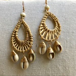 PUKA SHELL AND RATTAN EARRINGS